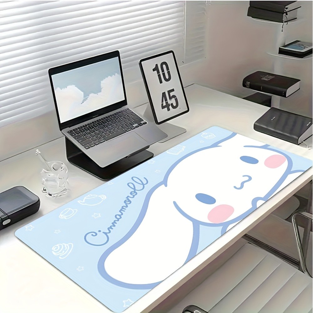 Mousepad Extra 80x30 e 90x40 Grande Cinnamoroll Azul Kawaii Desk Mat Estilo Café Estética Minimalista Setup Gamer
