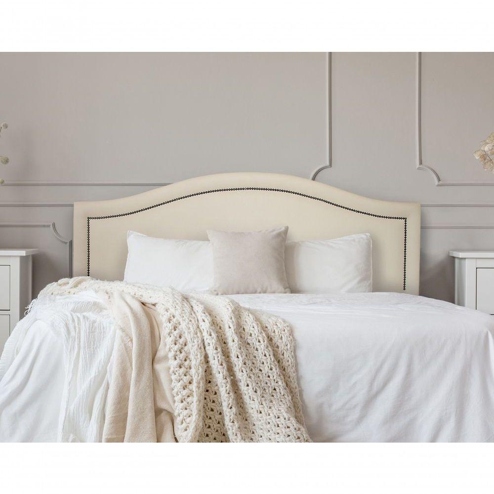 Cabeceira Casal Curva Luxo 140x60 Courino Off White - Tachas Fumê