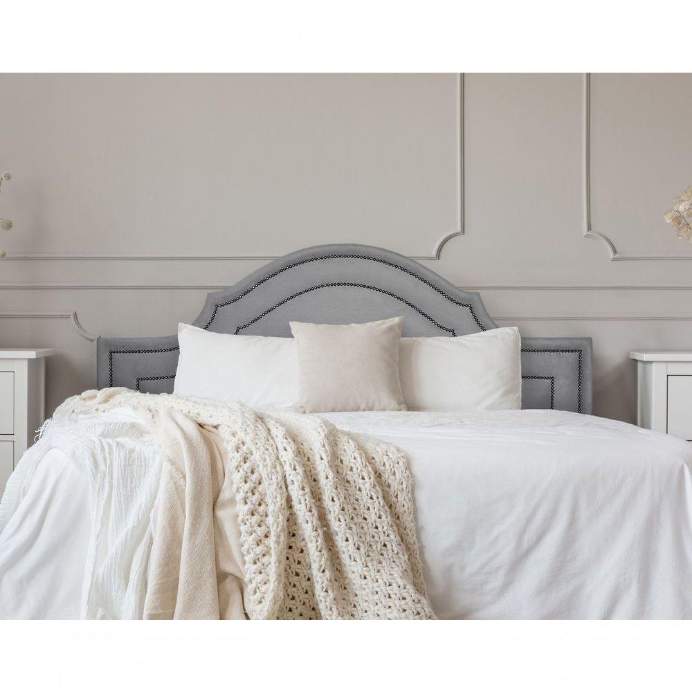 Cabeceira Casal Luxo 140x60 Suede Cinza Tachas Fumê