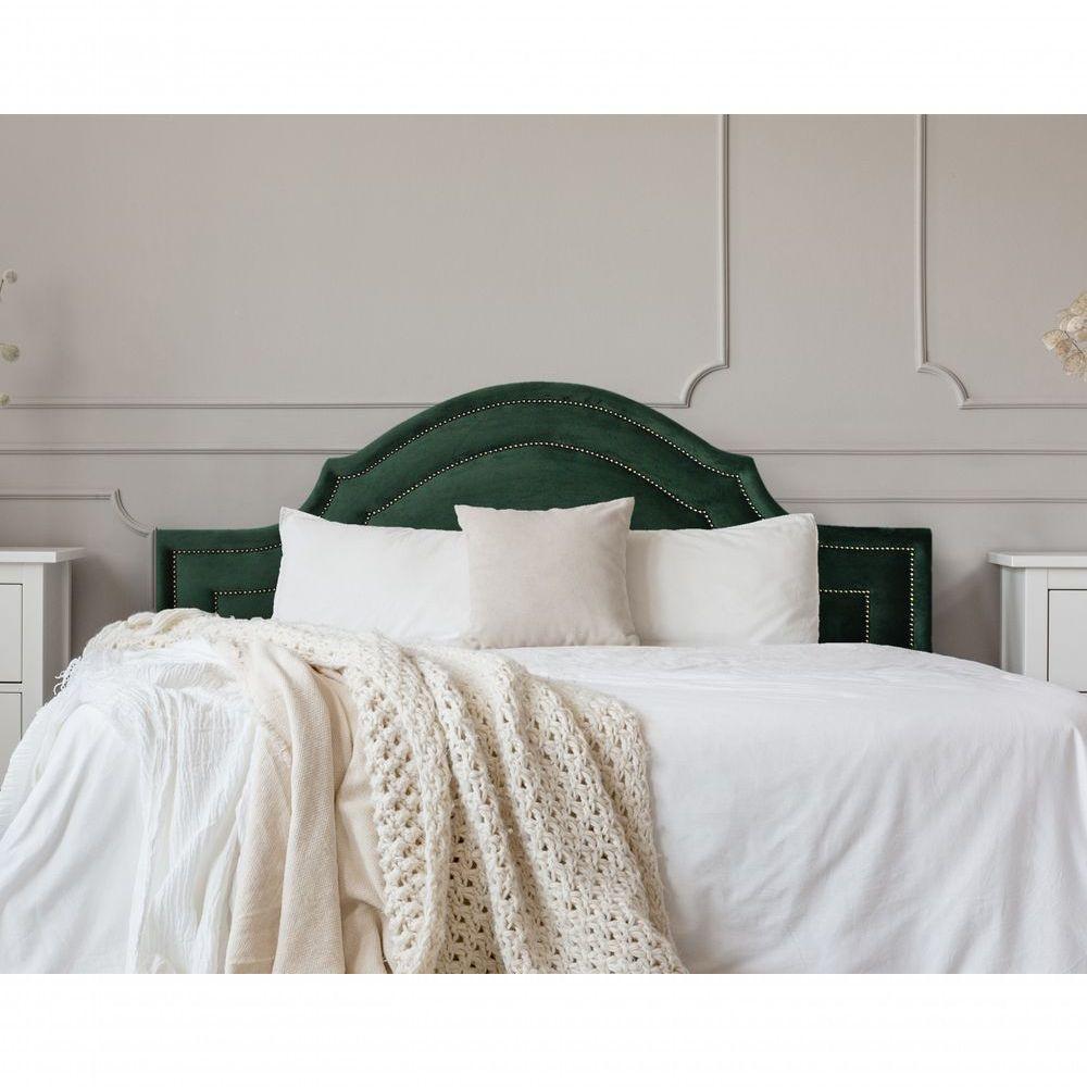 Cabeceira Casal Luxo 140x60 Veludo Verde Tachas Fumê