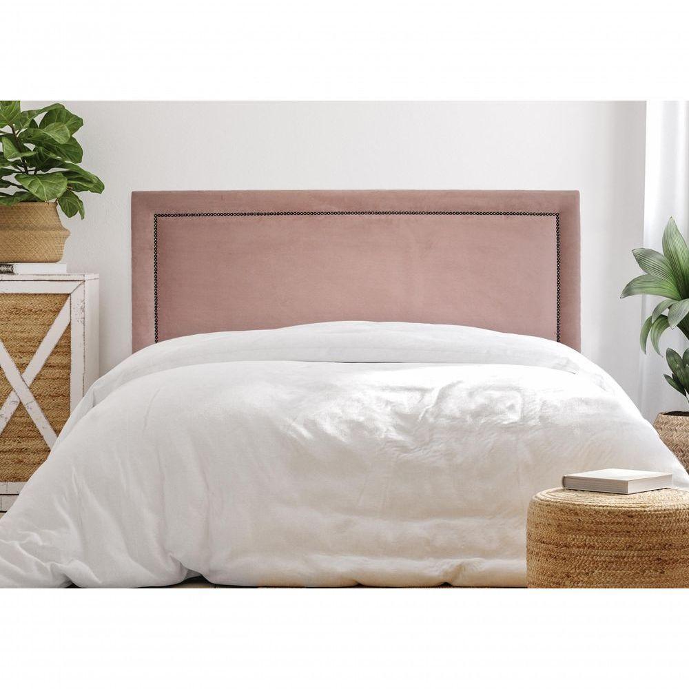 Cabeceira Casal Reta Luxo 140x60 Veludo Rosê - Tachas Fumê