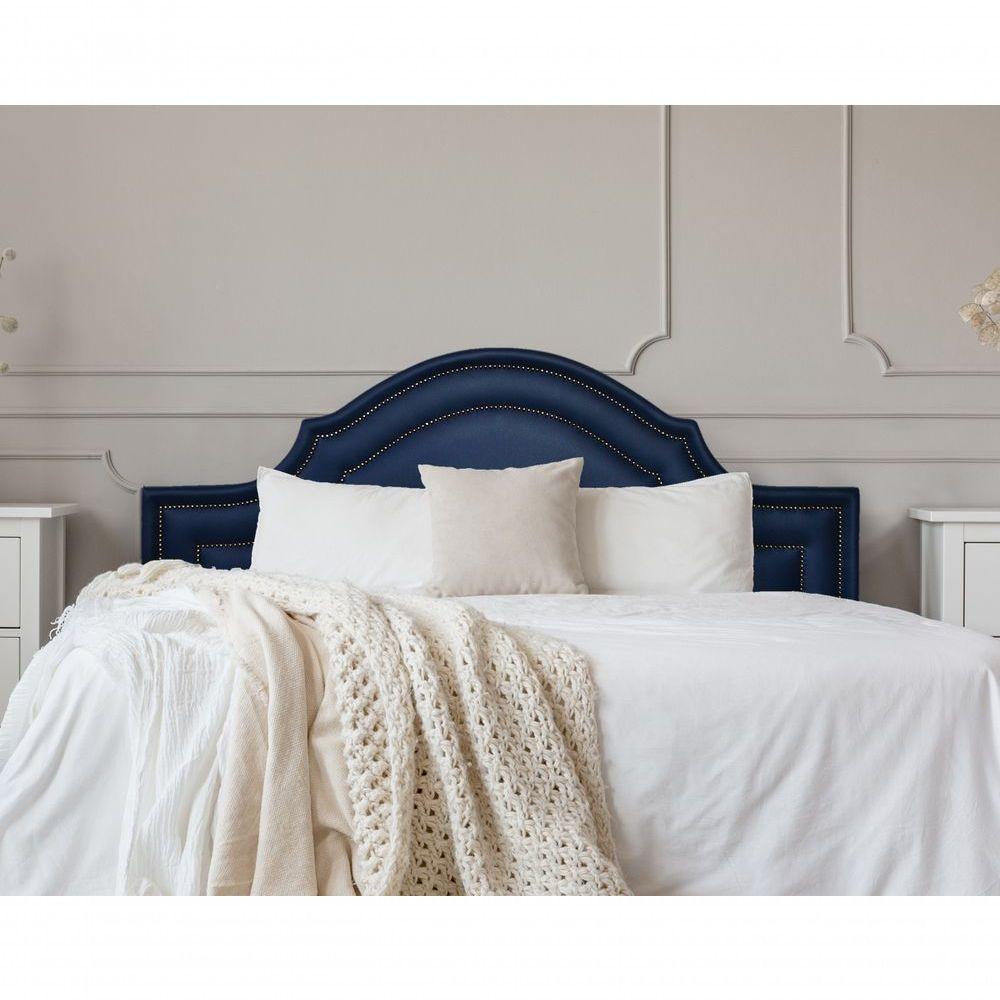 Cabeceira Casal Luxo 140x60 Courino Azul Tachas Fumê