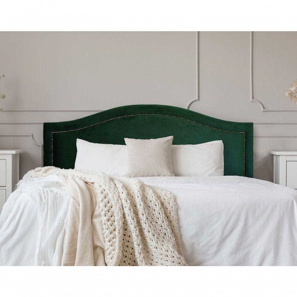 Cabeceira Casal Curva Luxo 140x60 Veludo Verde - Tachas Fumê