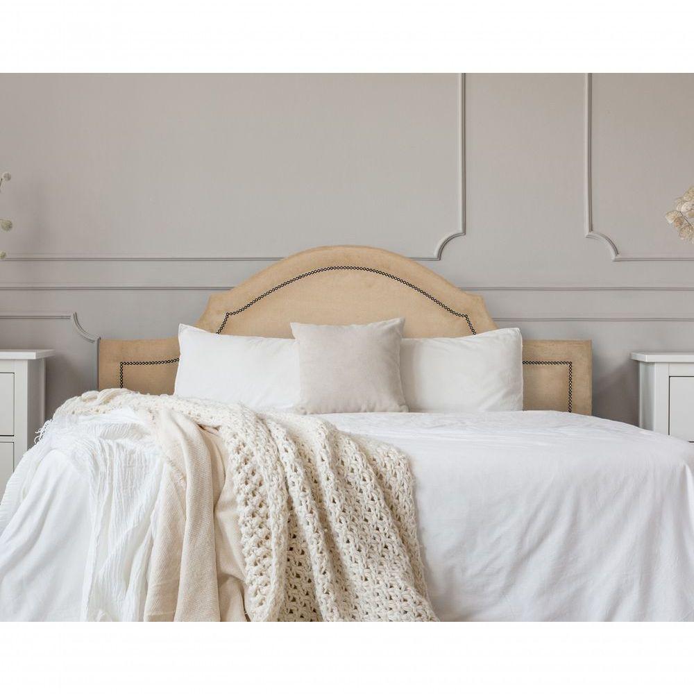 Cabeceira Casal Provençal Luxo 140X60 Suede Bege Tachas Fumê