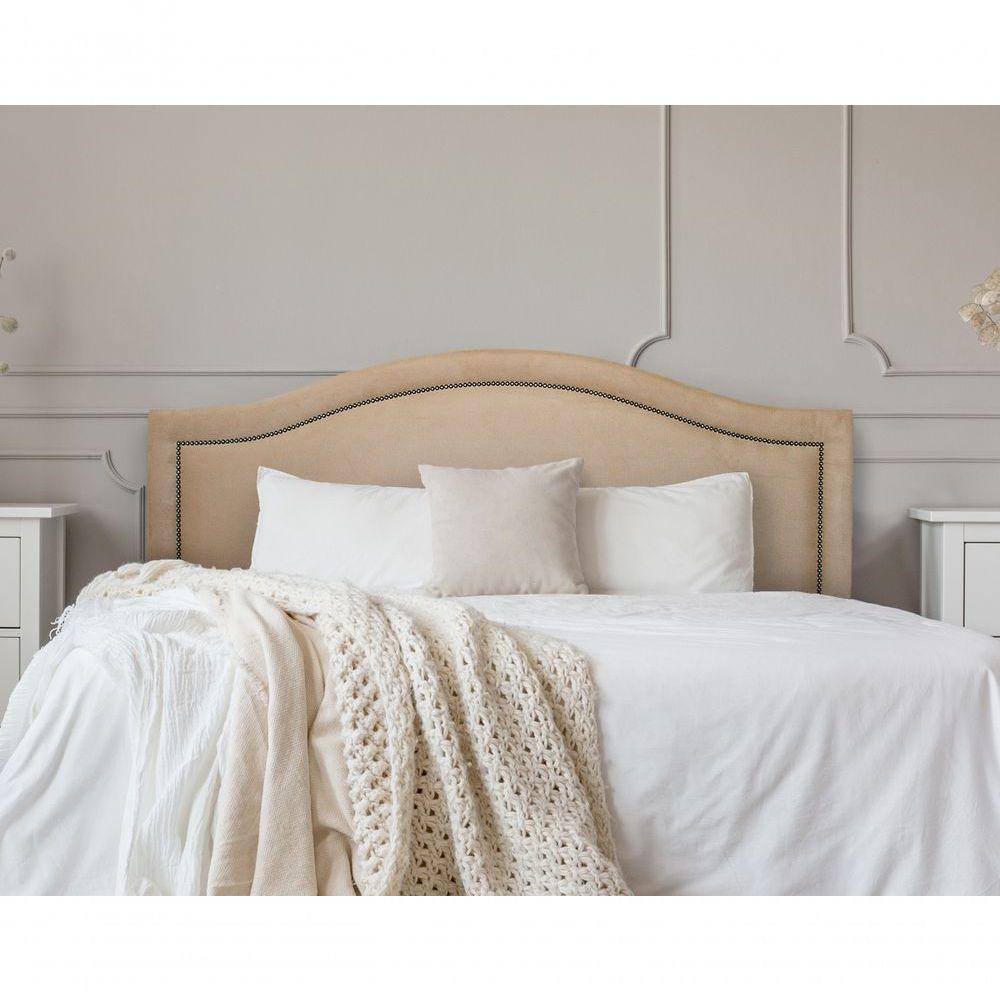 Cabeceira Casal Curva Luxo 140x60 Suede Bege - Tachas Fumê