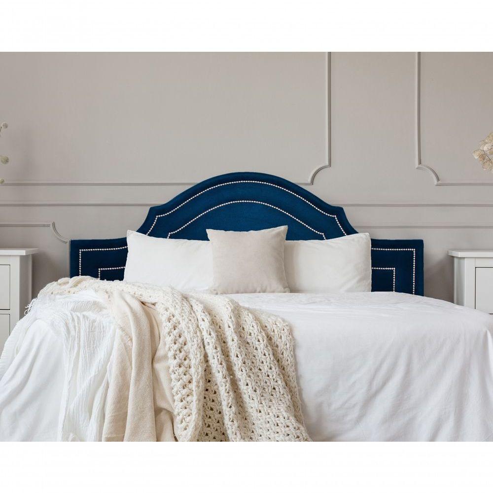 Cabeceira Casal Luxo 140x60 Suede Azul Tachas Prata