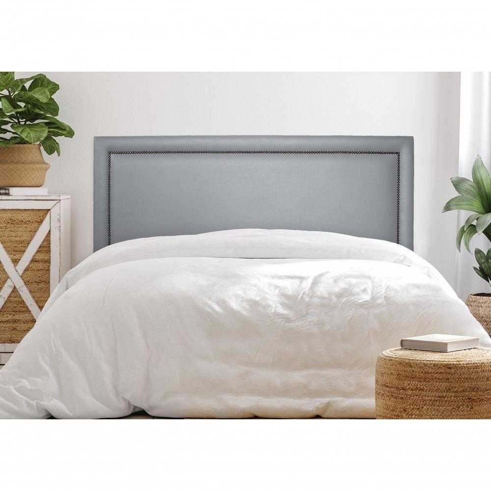 Cabeceira Casal Reta Luxo 140x60 Courino Cinza - Tachas Fumê
