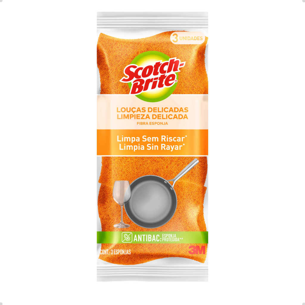 Kit 3 Esponjas Scotch Brite 3M Não Risca - Limpeza Delicada de Teflon e Panelas Antiaderentes
