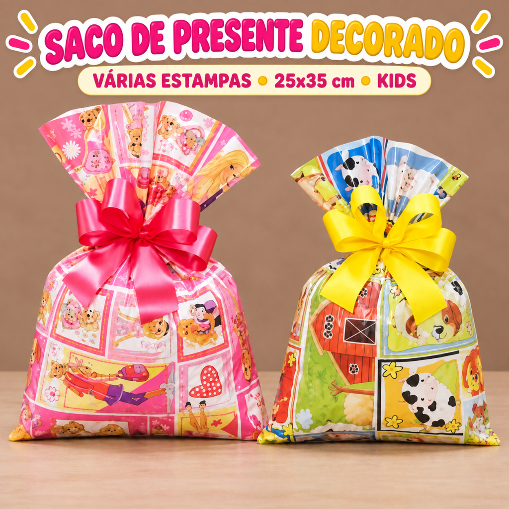 Saco Boop para Presentes 25x35cm Kids 10 -25 ou 50 uni - PRESENTES - ANIVERSÁRIO - NATAL - EMBALAGEM