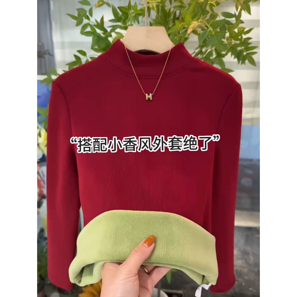 2026 novo estilo high-End sentimento lã austríaca meia gola alta quente interior camiseta feminina simples All-Match for