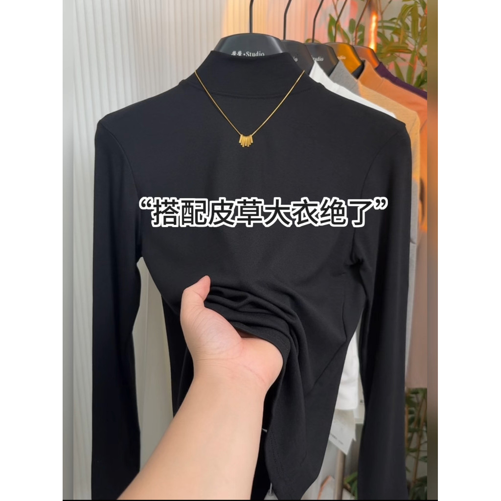 Alta qualidade novo estilo meia gola alta manga comprida interior topo feminino 2025 inverno novo estilo simples All-Mat