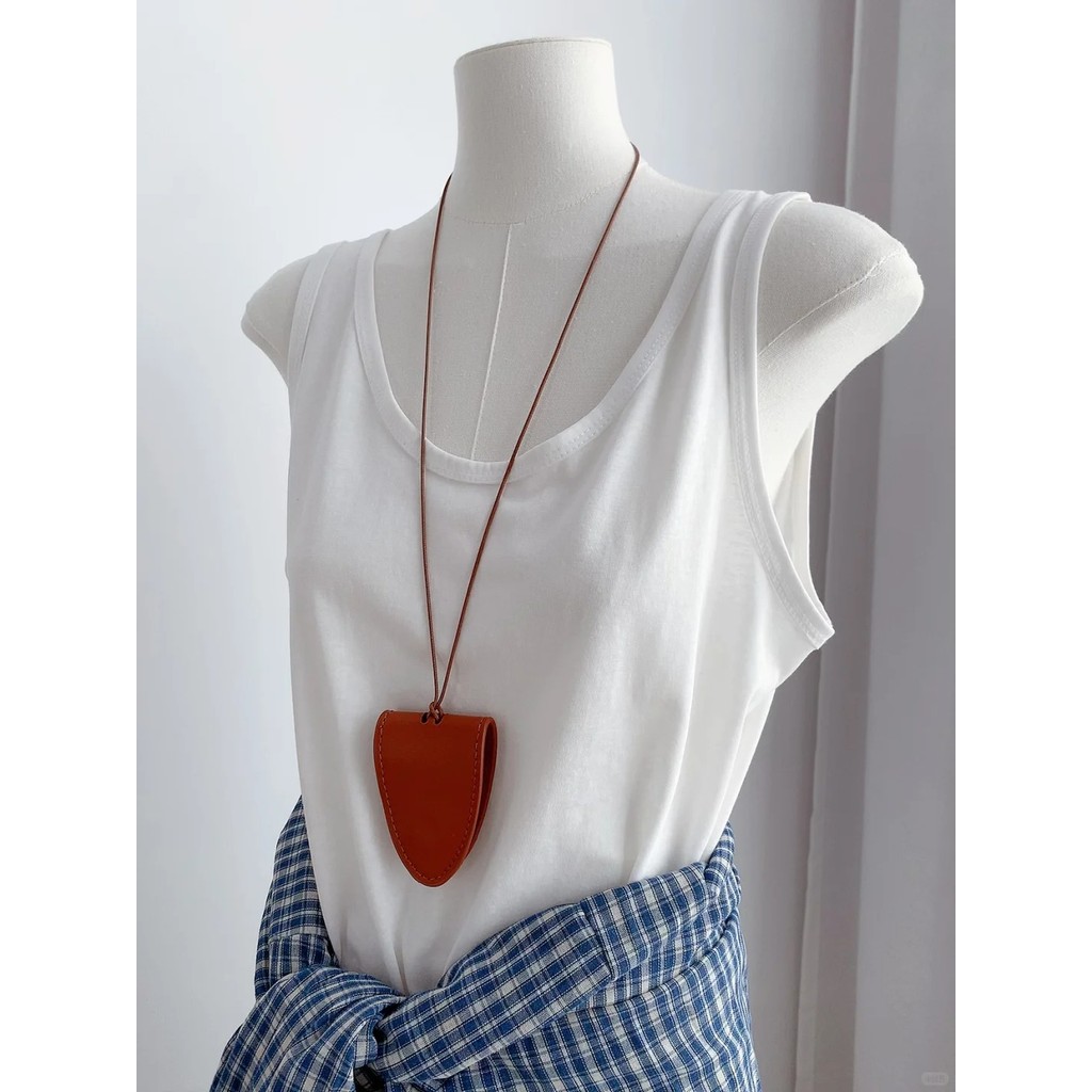 Japonês simples ins estilo U-pescoço mais magro olhar sem mangas topo feminino primavera outono roupa interior verão fin