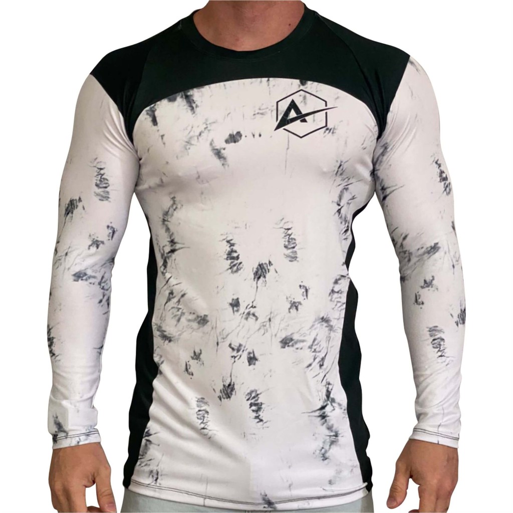 Camisa Rash Guard Masculina Picture Black and White Manga Longa Atlética Esportes