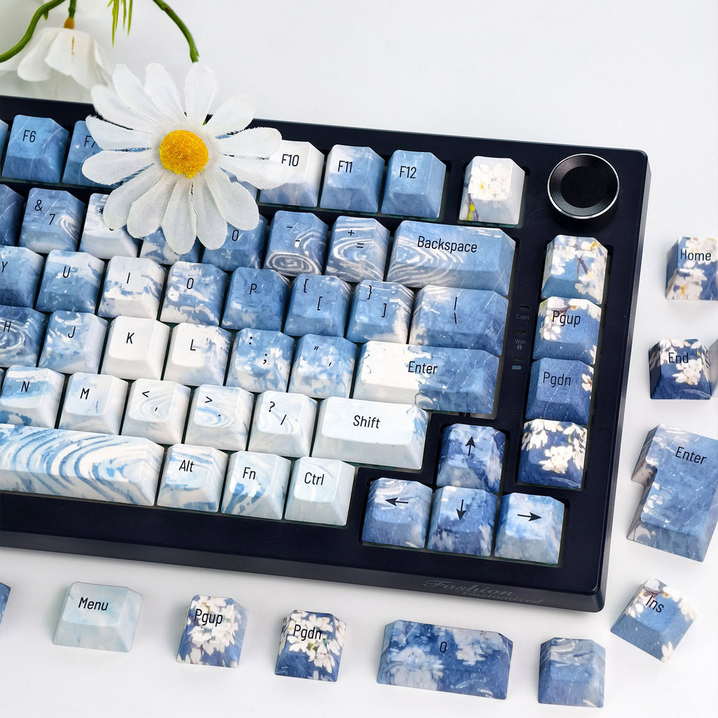 MAIMOOO Blue Gradient Pear Blossom Keycap Cherry Profile 120 Teclas PBT Dye Sublimation Aula F75 Galaxy 100 Letter Top-I