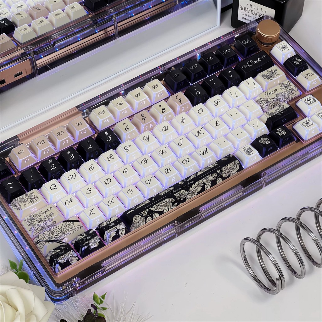 Black Rose Comic Shadow Keycap 120 Teclas Cherry/FOA Profile PBT PC Dye Sublimation Aula F75 RK100 Impressão Lateral Tra