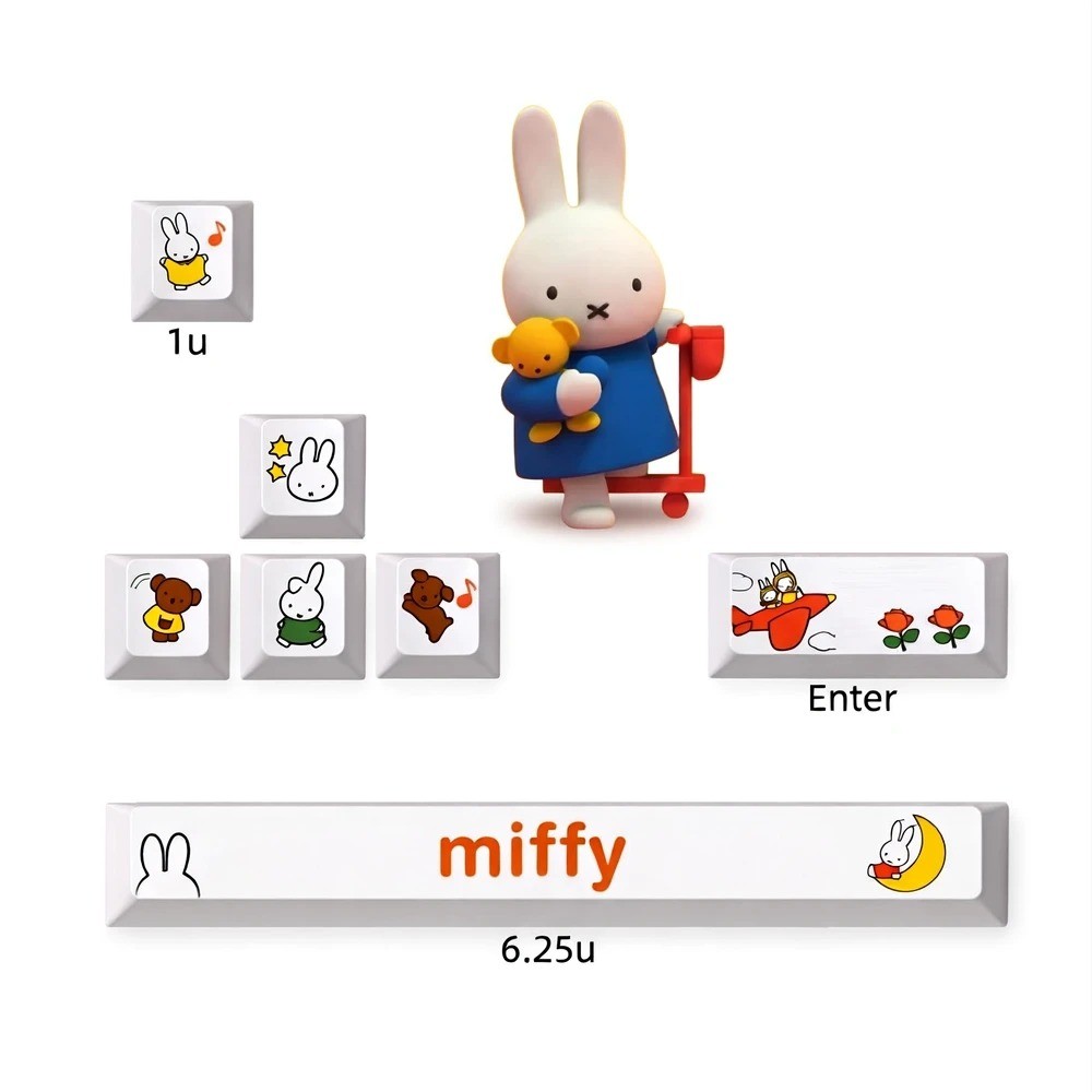 Miffy Animation Keycap Cherry Profile 7 PCS PBT Dye Sublimation Mecânico Keycaps ESC Enter 6.25U Space Bar Suplemento Di
