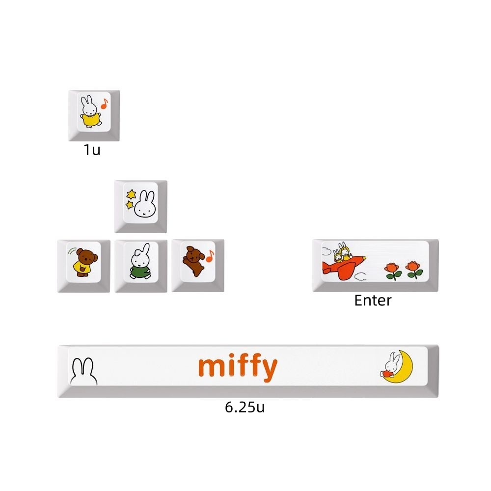Miffy Keycap Cherry Profile 7 PCS PBT Dye Sublimation Mecânico Keycaps ESC Enter 6.25U Barra Espacial Suplemento Direcio