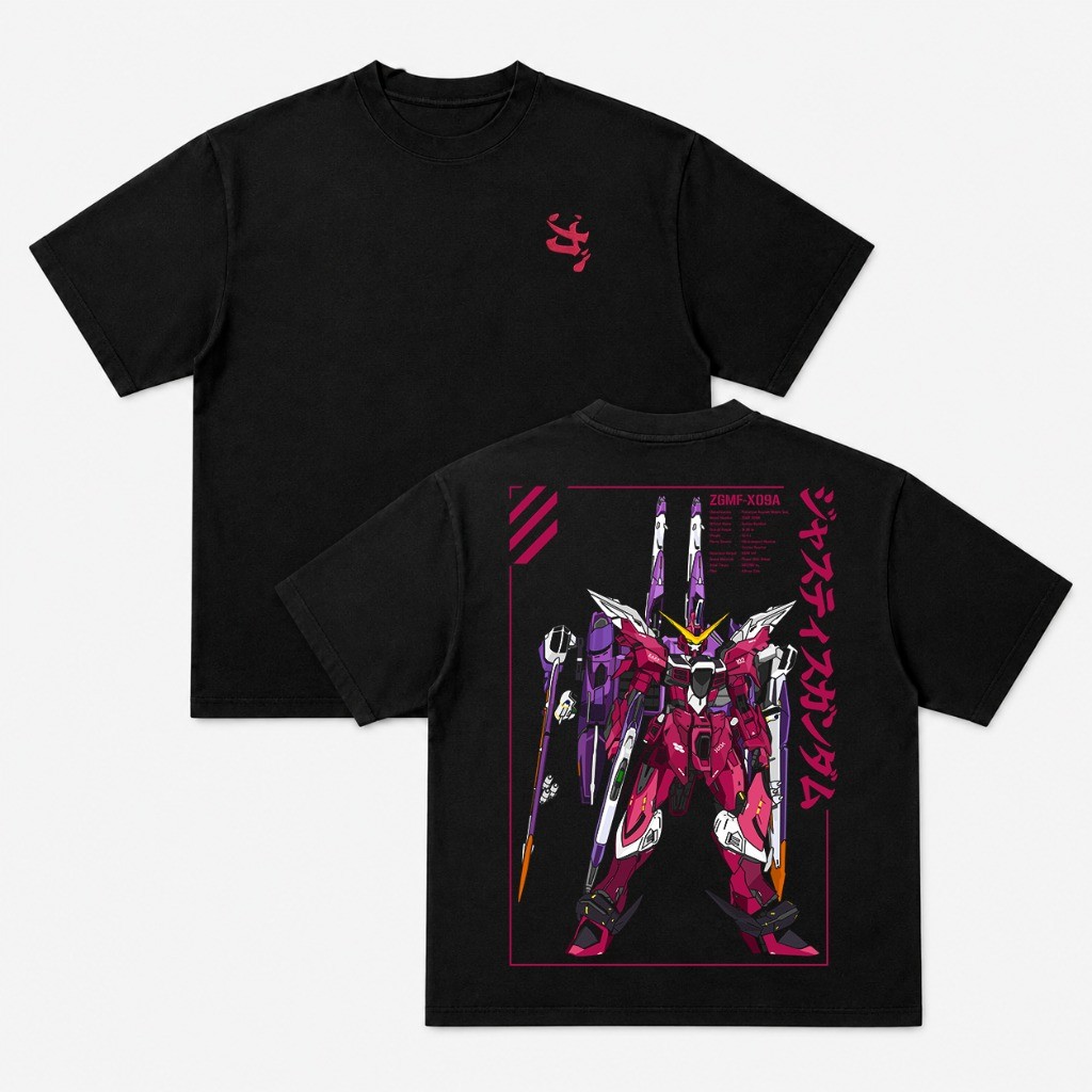 Camiseta Gundam Mecha ZGMF-X09A Justice Anime Oversized 100% Algodão Unissex Otaku