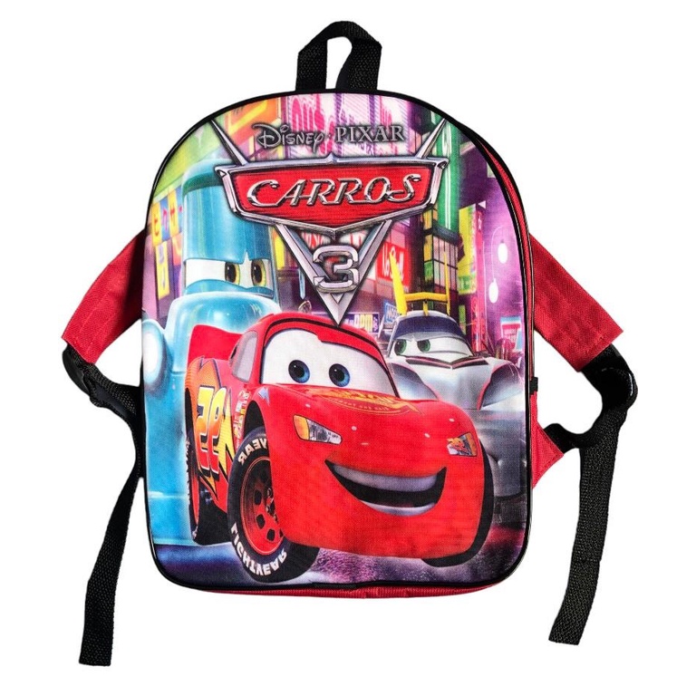 Mochila Carros Cars Relampago Mcqueen Super Homem Aranha Spider Man Heroi de Costas Creche Escola Passeio Menino