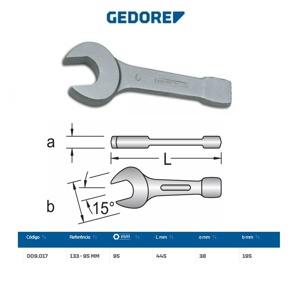 CHAVE FIXA 95,0 MM DE BATER - GEDORE 009.017 - 133 MM