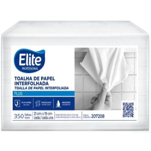 KIT C/2 PAPEL TOALHA INTERFOLHADO FOLHA SIMPLES ELITE CLASSIC COM 350 FOLHAS, Elite Professional