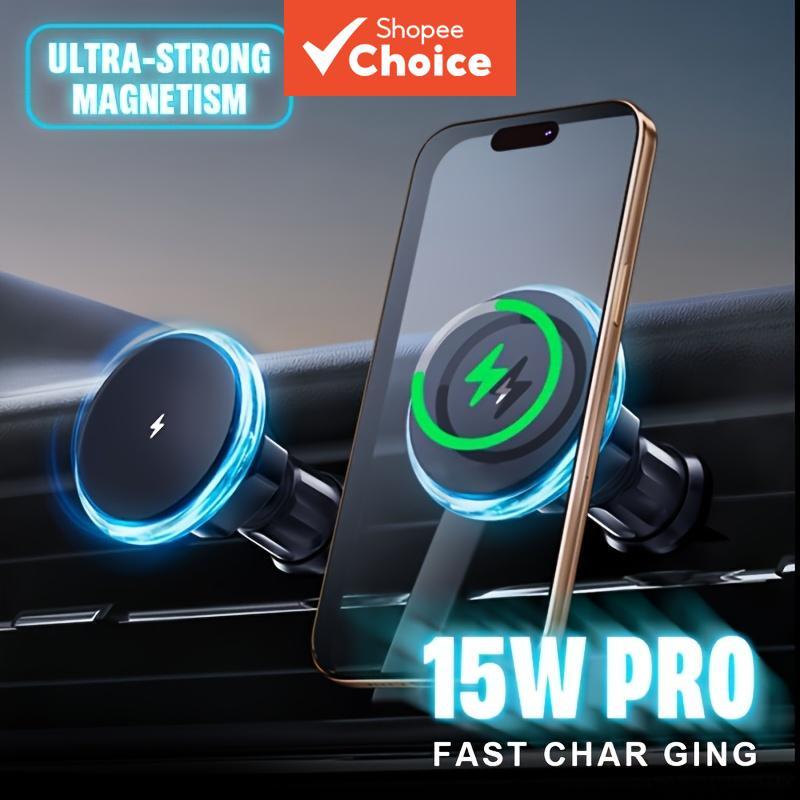Rápido 15w Carregador De Carro Sem Fio Montar Suporte De Telefone Clipe De Ventilação De Ar Para Iphone Samsung Android
