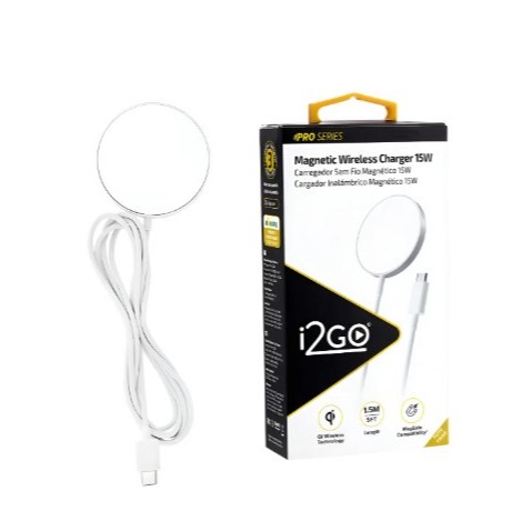Carregador Sem Fio Magnético Branco 15w I2go Cabo Usb-c 1,5m