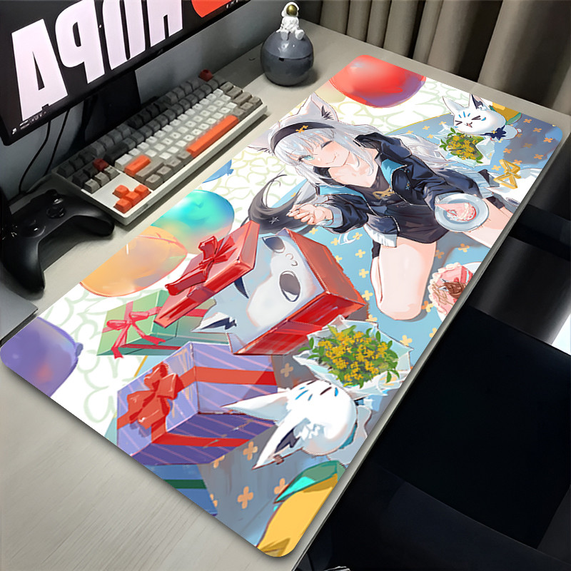 Tapete De Rato Para Jogos De Menina De Cabelo Branco 900x400mm , Borda Costurada De Borracha Antiderrapante , Mesa Extra
