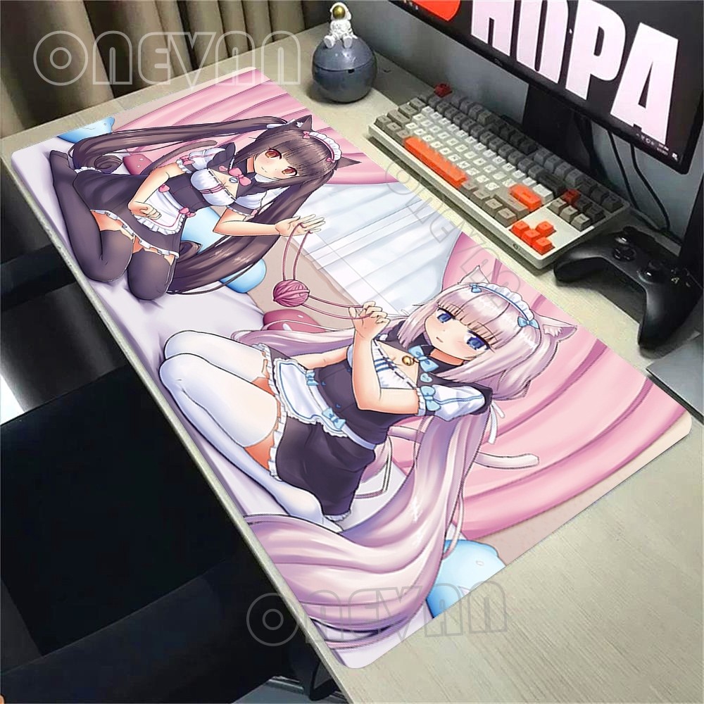 900x400mm Jogo Escritório Portátil Macio Tapete De Mesa Do Computador Em Casa Almofadas De Borracha Mouse Pad Anime Neko