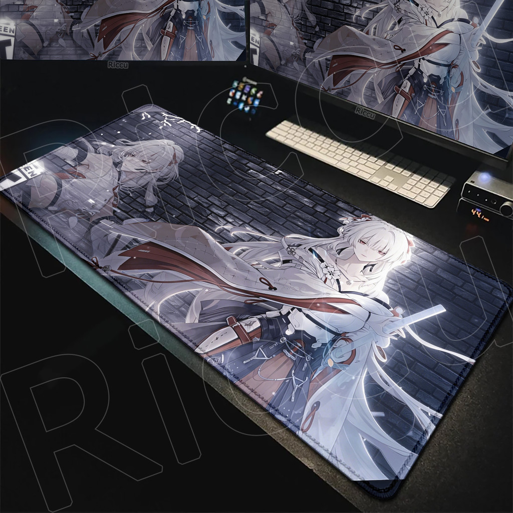 Tapete De Teclado Com Impressão HD , Borracha Antiderrapante Para Laptop , 900x400mm , Ondas Wuthering Hiyuki , Mousepad