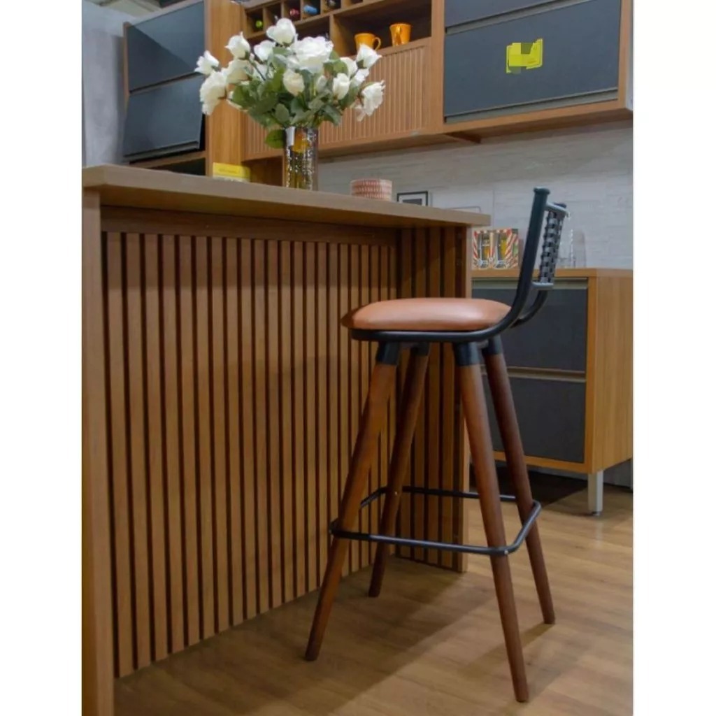 Banqueta Alta com Pés de Madeira Moderna Vintage para Bancada Bistrô Balcão com UMA unidade