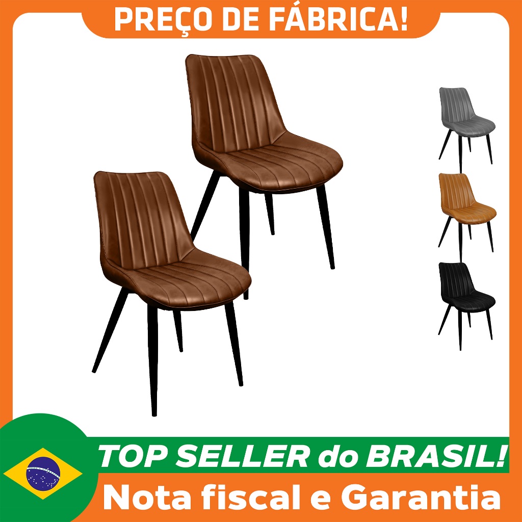 Kit 2 Cadeiras Chicago Poltrona Estofada Tainá Pu Vintage Retro Pés Preto