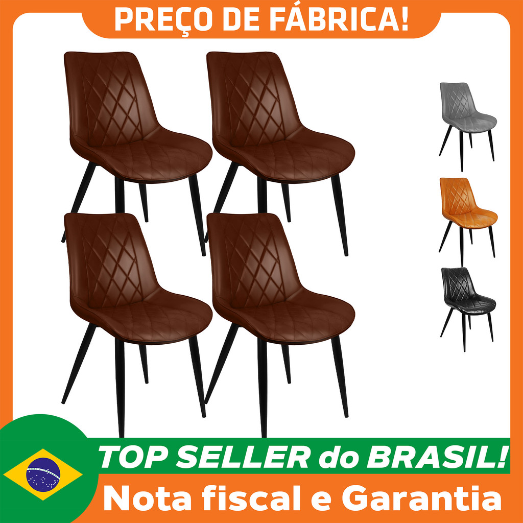 Kit 4 Cadeiras Haifa Livia Tábata Poltrona Estofada Pu Vintage Retro Pés Preto - Preto