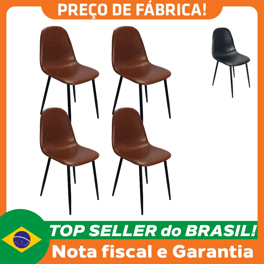 Kit 4 Cadeiras Tânia Charla Estofada Pu Vintage Base Cor Preta