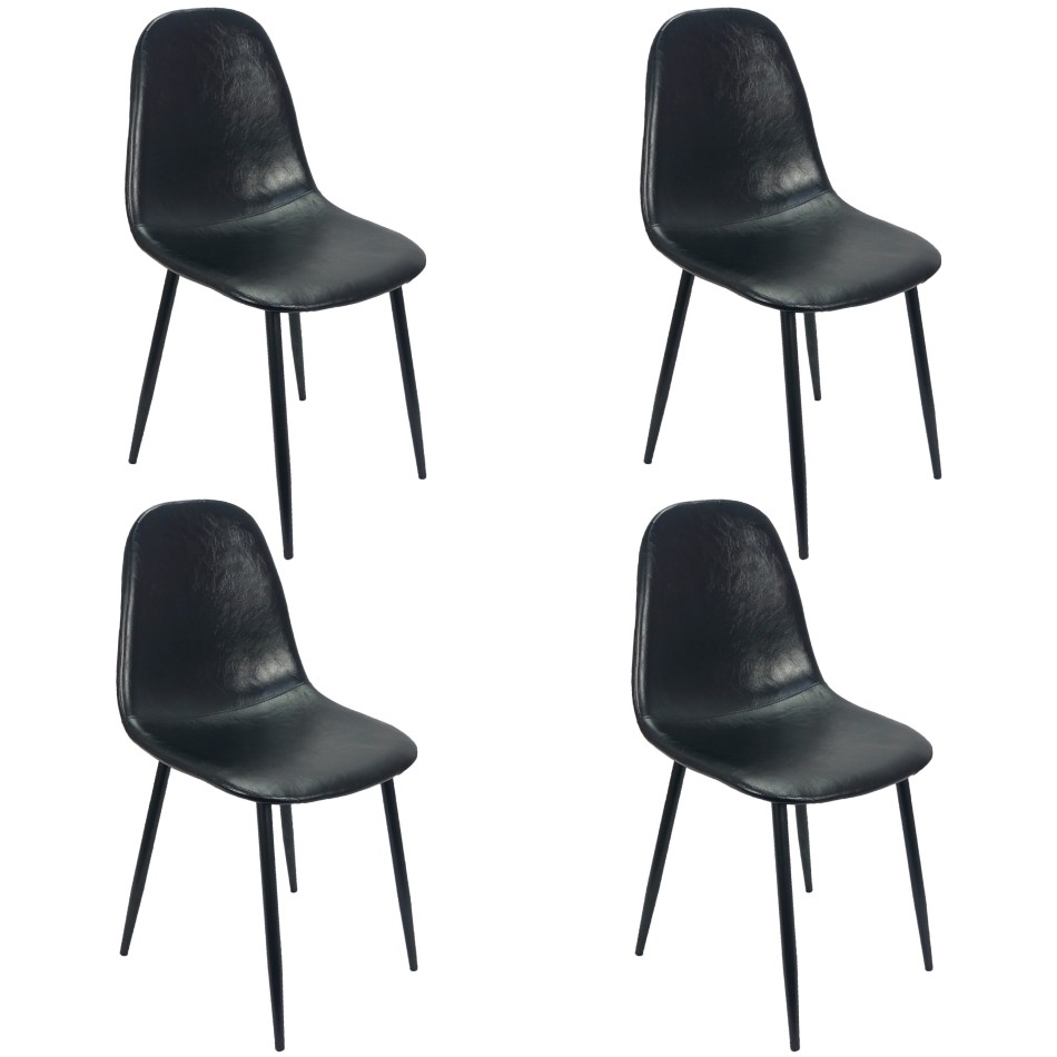 Kit 4 Cadeiras Tânia Charla Estofada Pu Vintage Base Cor Preta - Preto