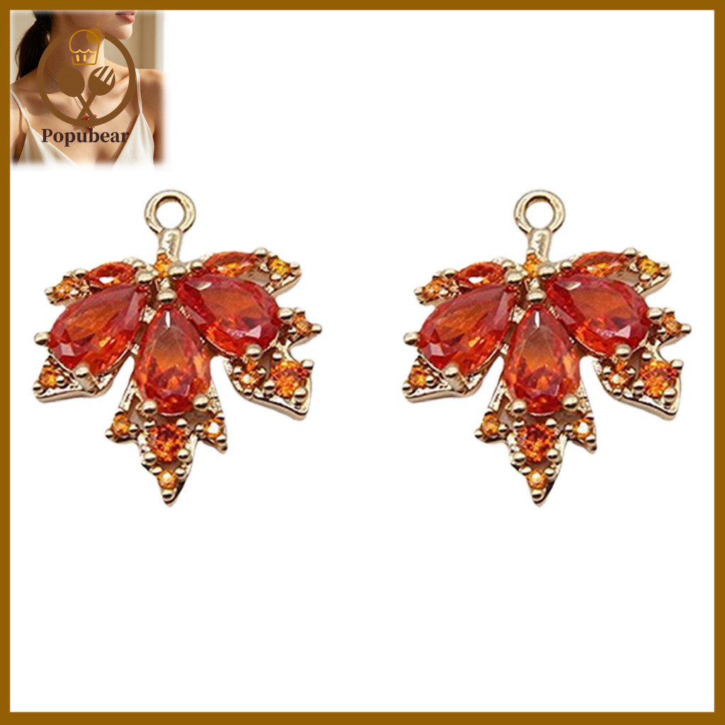 Fall Leaf Pendants 2/4/5/10pcs Golden Maple Charms with Rhinestones Autumn for Diy Jewelry Making Earrings Necklaces Bra