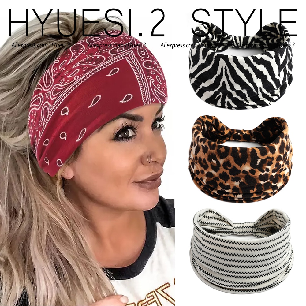 Retro Zebra Leopard Pattern Wrap Headband Elástico Boho Flower Largo Turban Feminino Yoga Esportiva Corrida Nó Torcido Sweatband