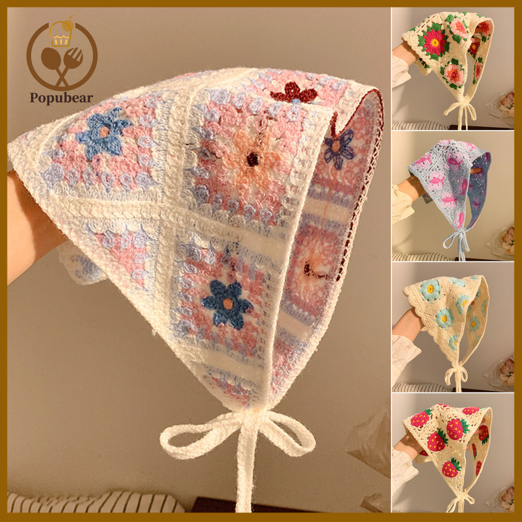 Plant Pattern Headscarf Bohemian Headband Retro Embroidered Flower Breathable Hollow Design Elastic Hairband Stylish Vin