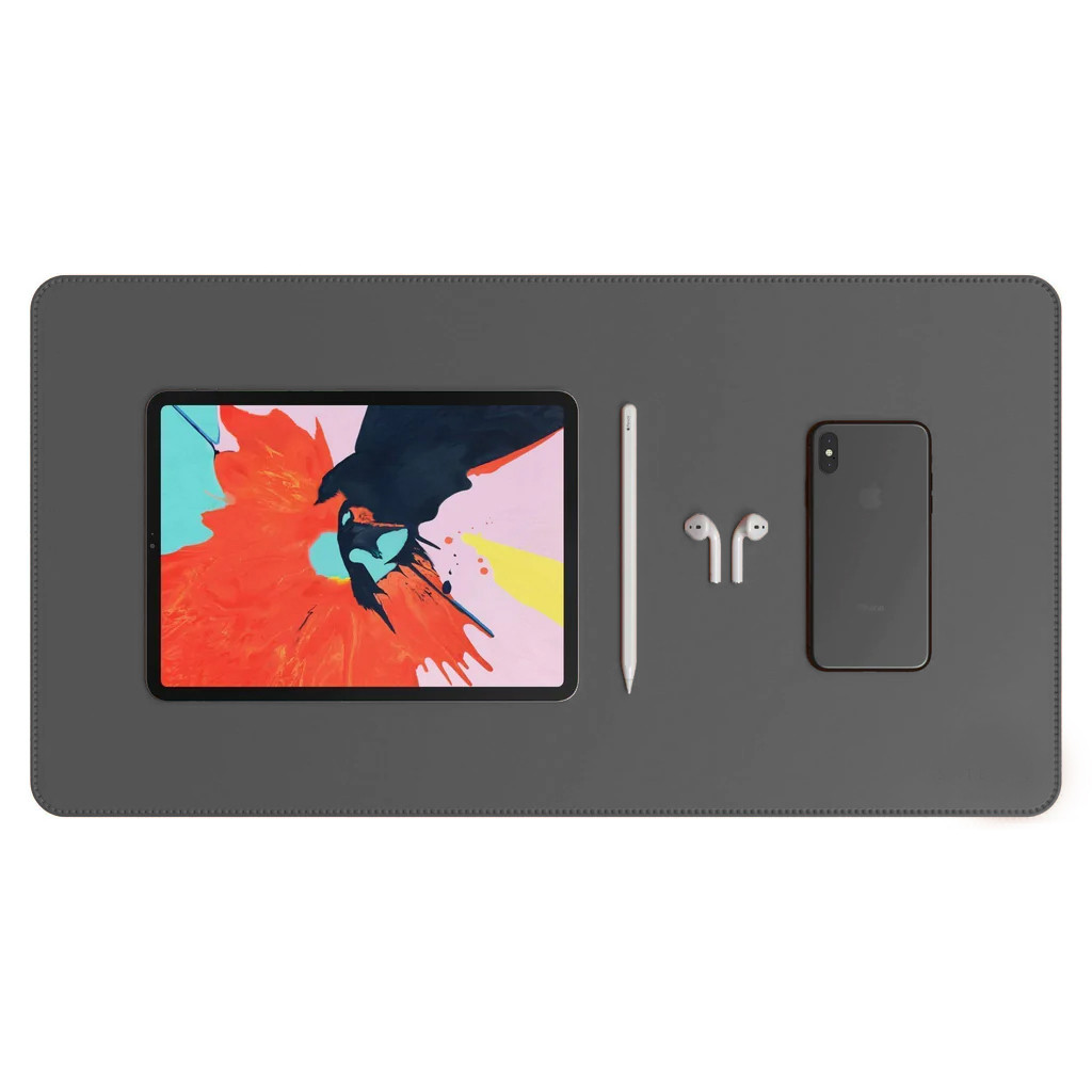 Desk Pad Grande Couro Sintético Cinza Escuro Premium