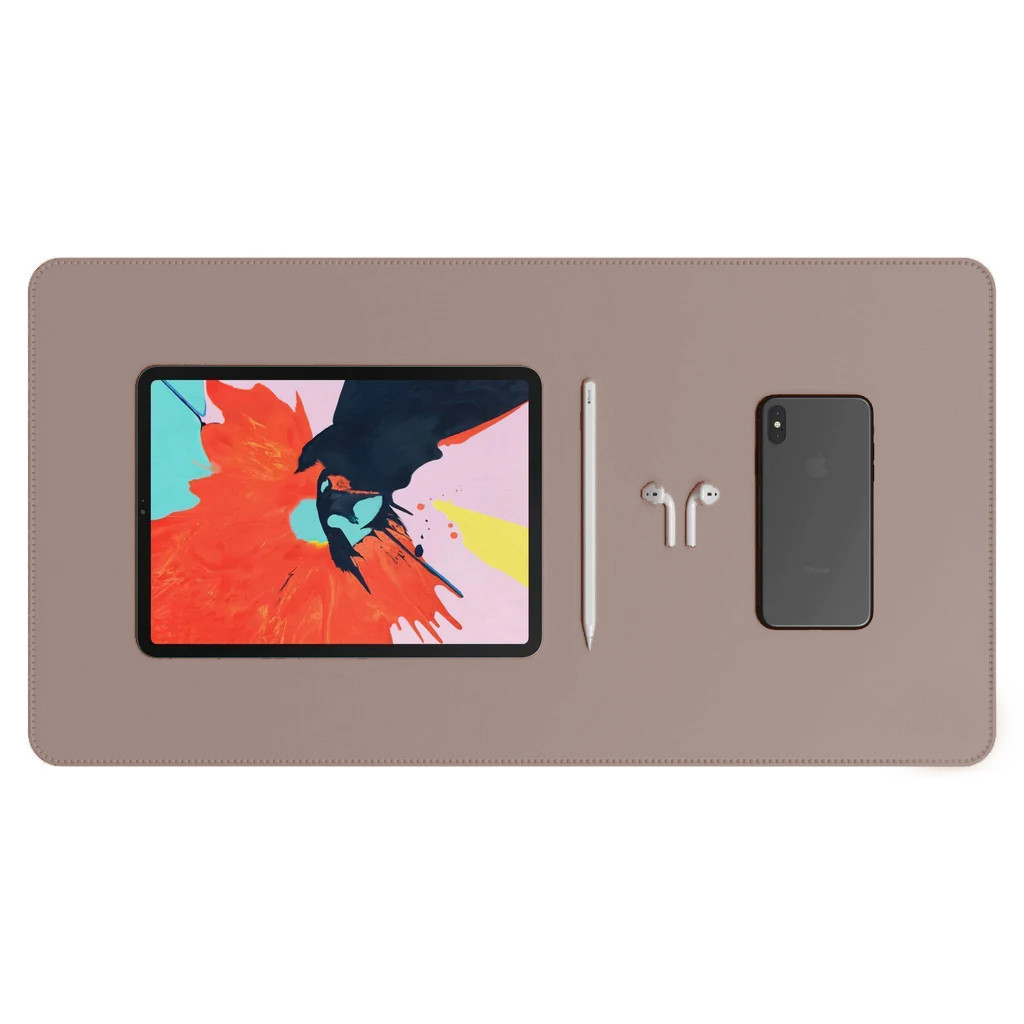 Desk Pad Grande Couro Sintético Bege Escuro Premium