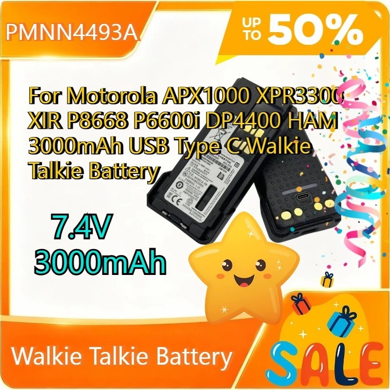 PMNN4493A Para Motorola APX1000 XPR3300 XIR P8668 P6600i DP4400 HAM 3000mAh USB Tipo C Walkie Talkie Bateria