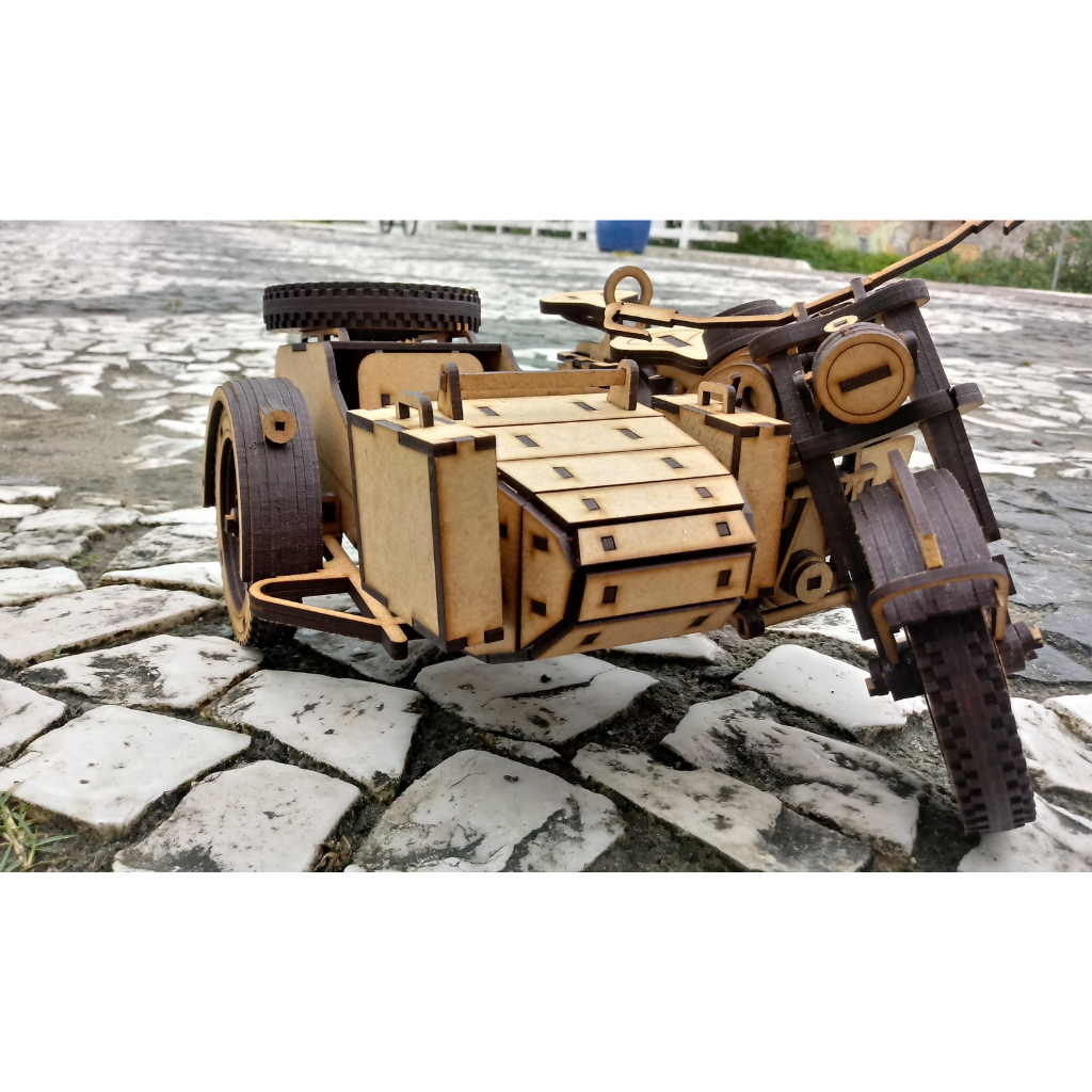Miniatura Motocicleta E Side Car 3d, Quebra Cabeça Em Mdf