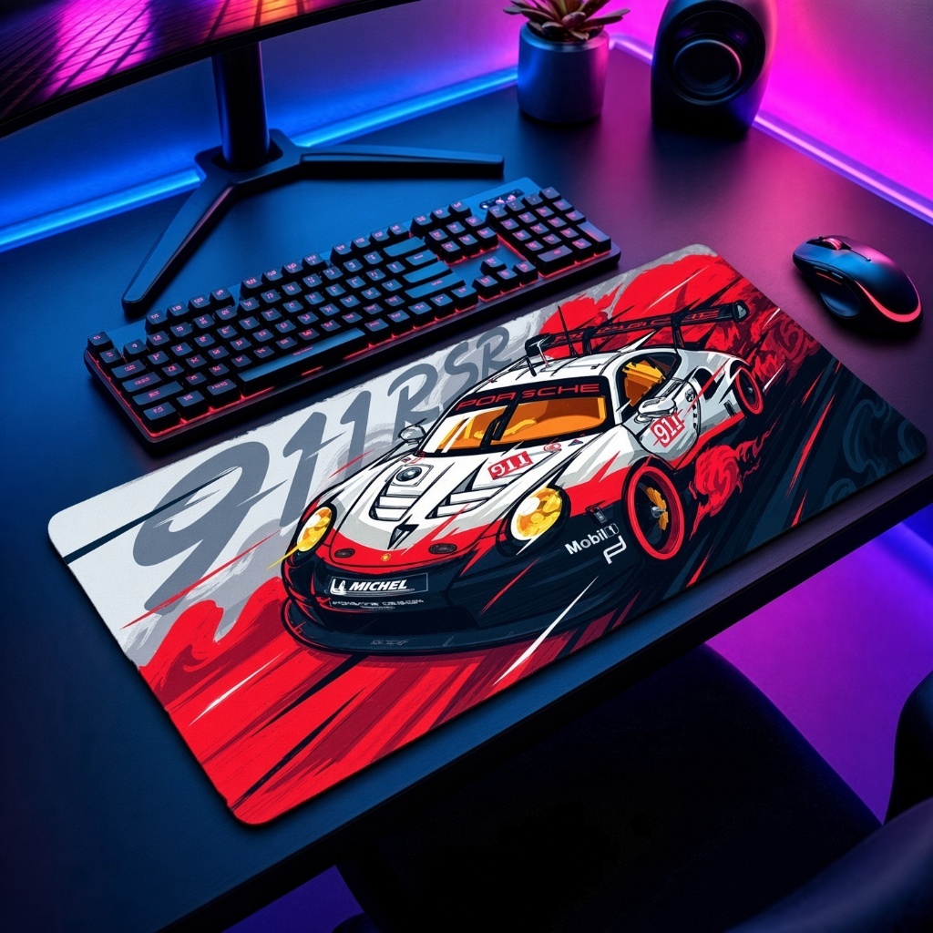 Mousepad Gamer Grande Porsche 911 RSR Deskmat Extra Grande Speed Racing Antiderrapante para Setup