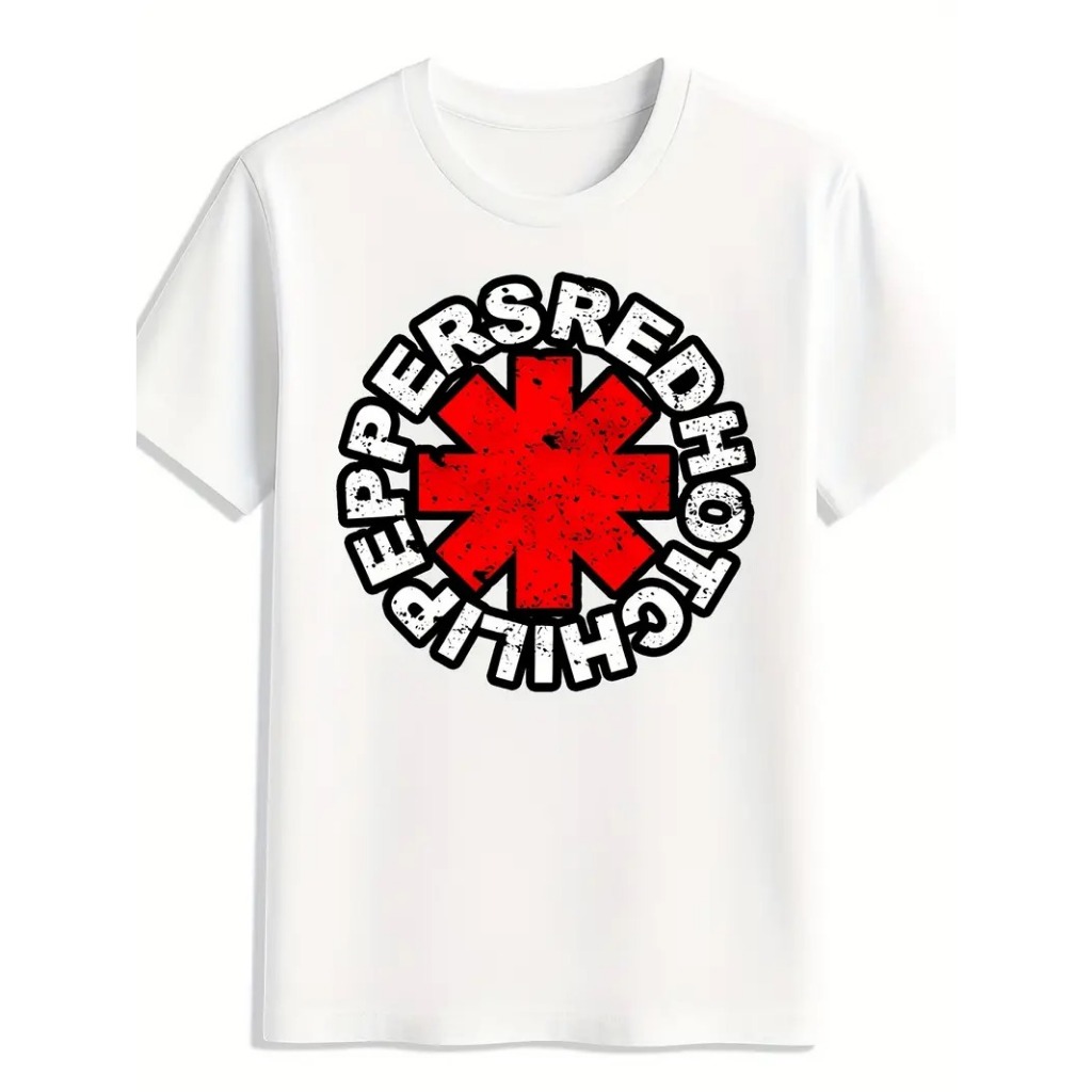 T shirt gráfica vintage de banda de rock para homem Design Peppers Red Hot Chili manga curta