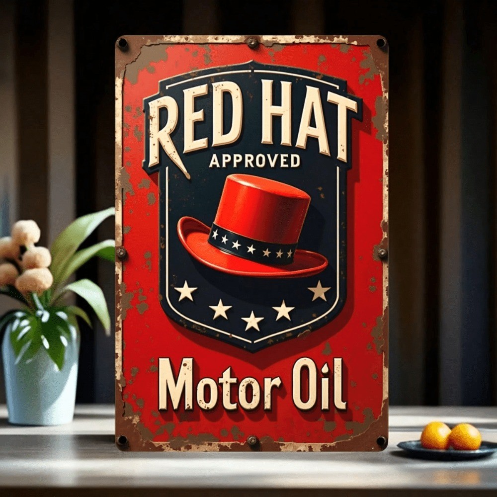 CIFbuy Vintage Red Oil Metal Sign 8x12in Decoração De Arte De Parede Rústica