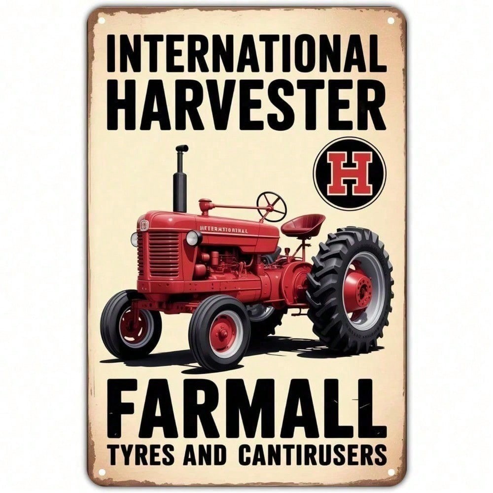 CIFbuy Vintage Red Tractor Tin Sign Decoração De Parede De Fazenda