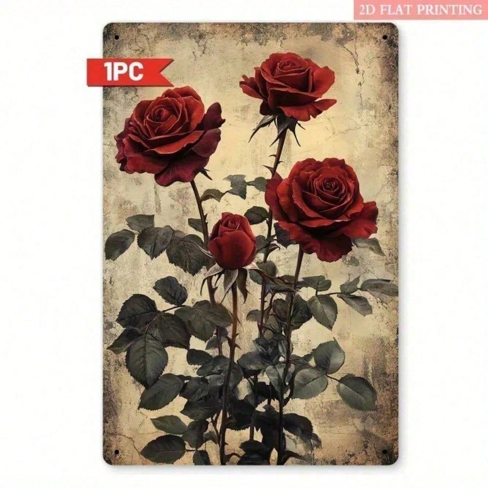 CIFbuy Vintage Red Rose Metal Sign 8x12 Polegada Retro Wall Art Decoração De Fazenda