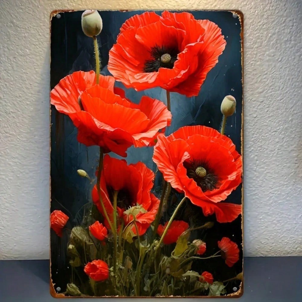 CIFbuy Red Poppy Metal Wall Art Decoração Floral Vintage