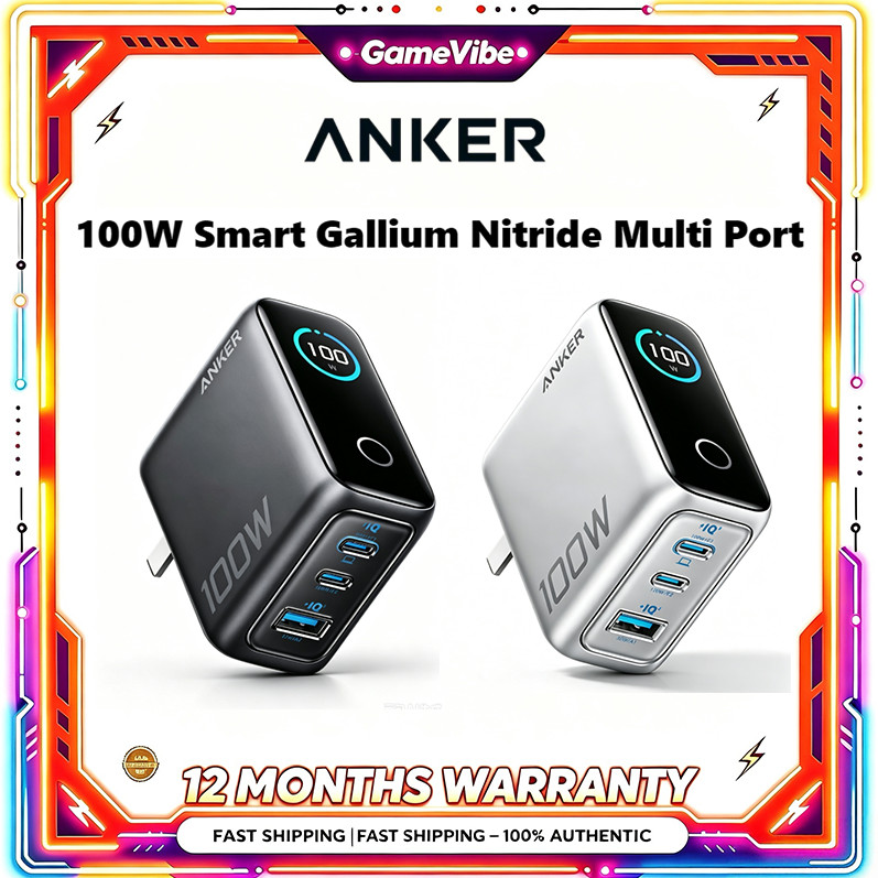 ANKER 100W Smart Display Charging Lite Carregador De Múltiplas Portas De Nitreto De Gálio Com Flash De Surto Cabeça De C