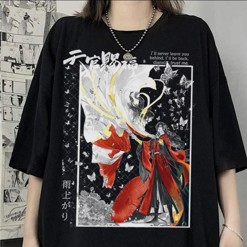 Camiseta ALGODÃO preta Anime Tian Guan Ci Fu Heaven Official's Blessing mo dao no zu shi 25 25 26